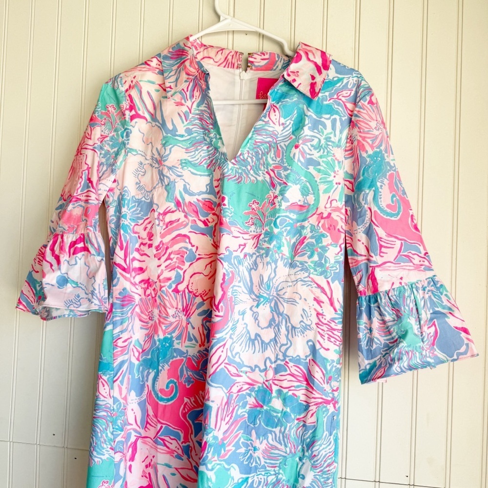 Lilly Pulitzer Sz 2 Collared Ginger Stretch Dress in Blue Peri Viva La Lilly NEW - Picture 5 of 8